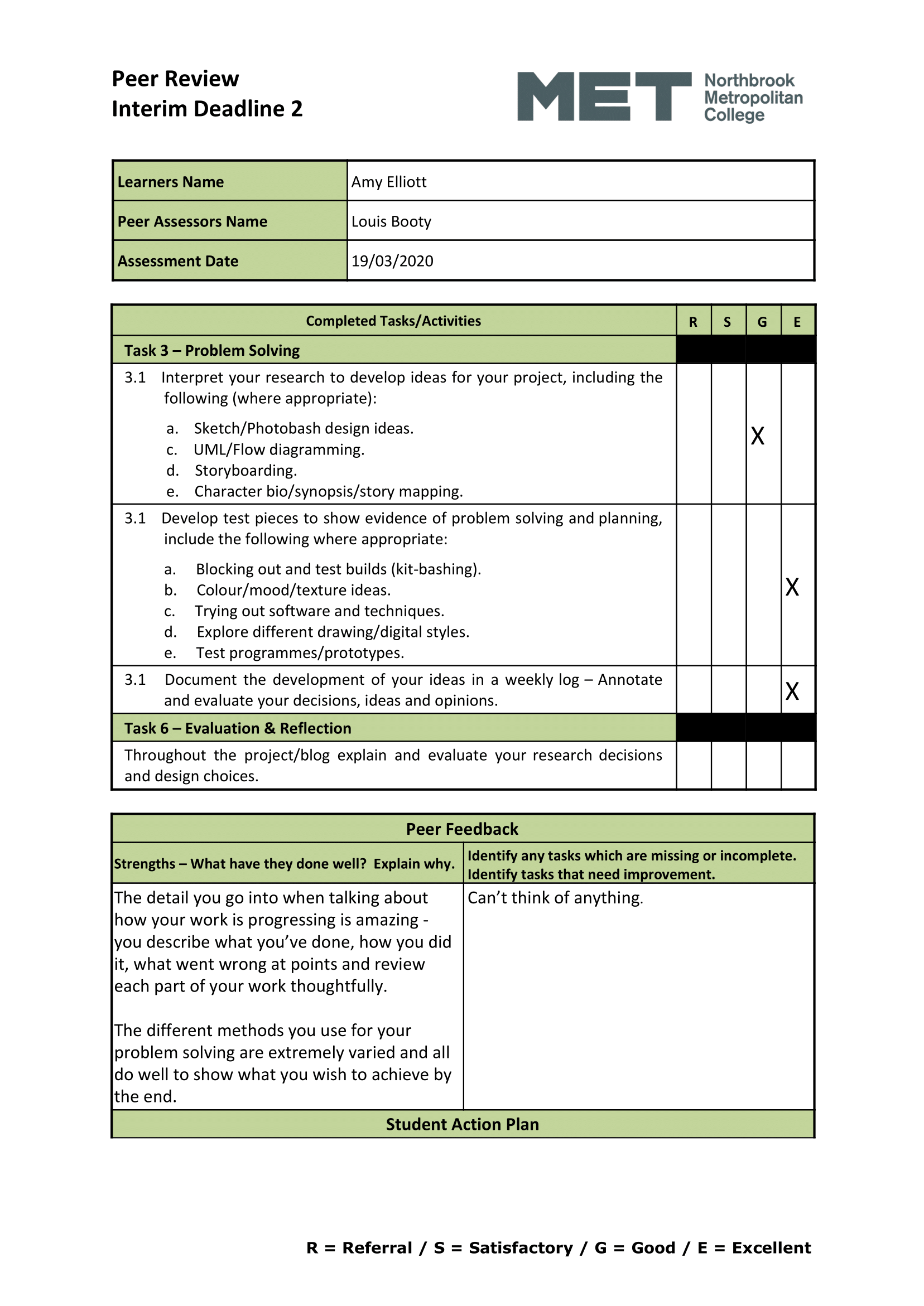Amy Elliott - Peer Review &amp; Action Plan INTERIM 2 2019-20-1