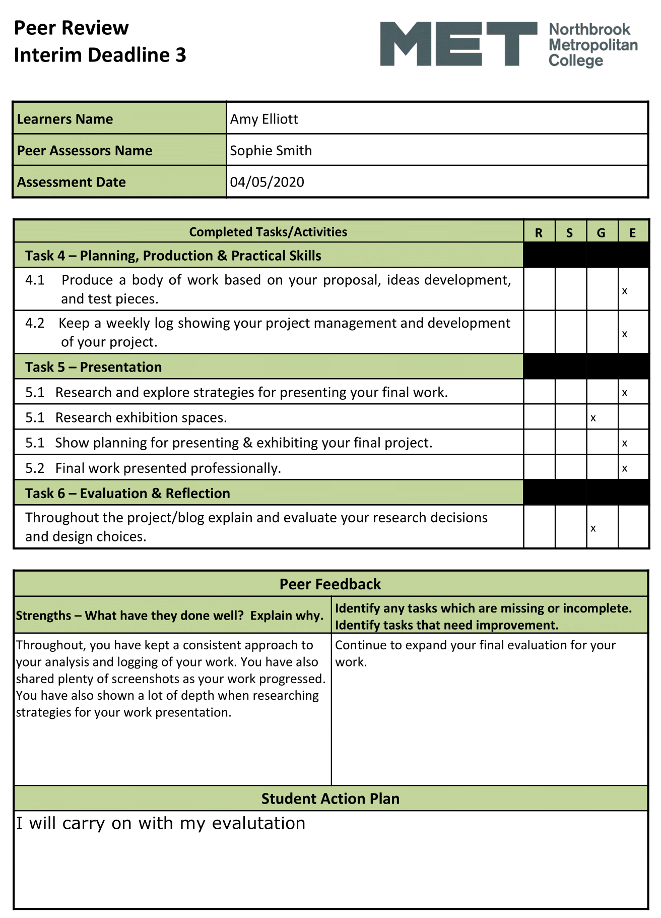 AMY Peer Review &amp; Action Plan INTERIM 3 2019-20-1
